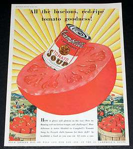 1929 OLD MAGAZINE PRINT AD, CAMPBELLS SOUP, LUSCIOUS RED RIPE TOMATO 