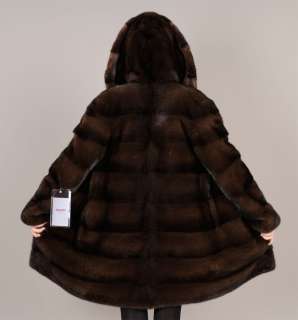 New Demi Buff hooded brown natural mink fur coat jacket parka with 