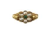 Victorian Antique Gold Seed Pearl Daisy Cluster Ring  