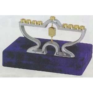  Cast Aluminum Menorah with Brass Dreidle in Velvet Box 