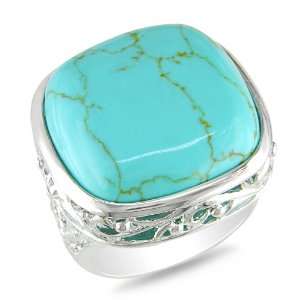  Sterling Silver Cushion Shaped Turquoise Gemstone Cocktail 