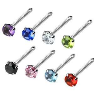 316L Surgical Stainless Steel Nose Bone Studs With 3mm Aqua CZ   20G 