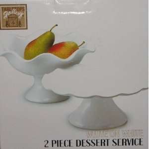  2 Piece Dessert Service Compote Cake Stand White Kitchen 