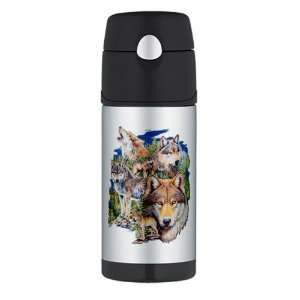 Thermos Travel Water Bottle Wolf Collage 