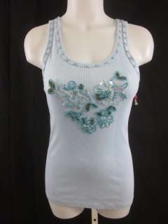 NWT TWISTED HEART Blue Embroidered Beaded Tank Top M  