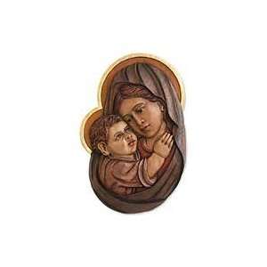  NOVICA Cedar relief panel, Mary and Baby Jesus