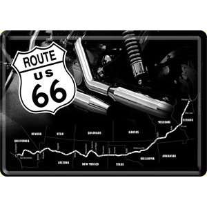  Route 66 Bike Pipes / Route Map metal postcard / mini sign 