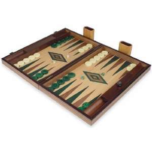  Manopoulos Walnut & Oak Backgammon Set with Green & Walnut 