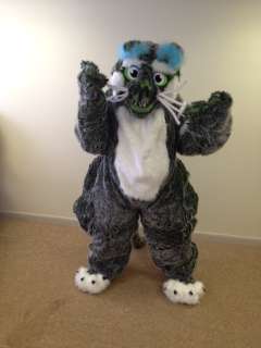 Mascot costume, furry, fuzzy green & white professional fur Halloween 