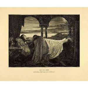  1887 Wood Engraving Dead Lady Deathbed Sir Joseph Noel 