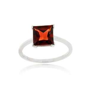  Sterling Silver Garnet Solitaire Square Ring Jewelry