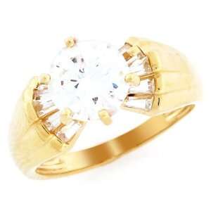    10k Gold 8mm Round CZ Engagement Ring With Baguettes Jewelry