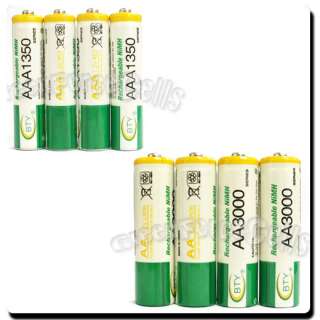 AA+8 AAA 1350mAh 3000mAh 1.2V NI MH Rechargeable Battery 2A 3A BTY 
