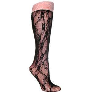  Black Floral Lace Trouser Socks, Knee highs By Foot 