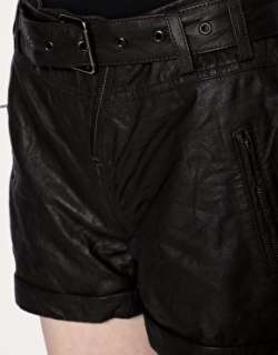 Image 3 of  High Waist Black Leather Belted Short