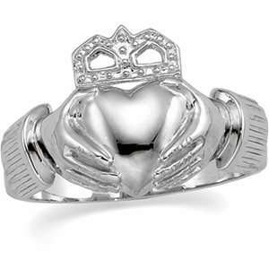  Beautiful 14k White gold Womens & Mens Claddagh Ring 
