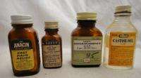   Medicine Bottles Amber/Clear Metal Caps Aspirin Castor Oil Rexall