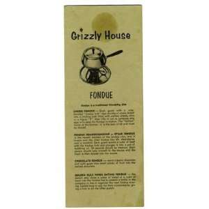 Grizzly House Menu Fondue Banff Alberta Canada 1970s 