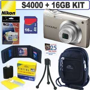 Nikon Coolpix S4000 12 MP Digital Camera (Silver) + 16GB Accessory Kit 