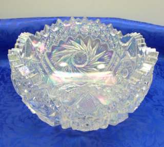 Smith Glass Aztec White Carnival Crystal Iridescent Bowl 7.5 