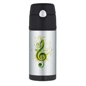    Thermos Travel Water Bottle Green Treble Clef 