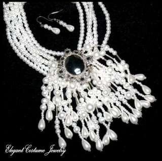 CLEARANCE SALE Victorian Design Chunky Pearl Necklace Set WHITE  
