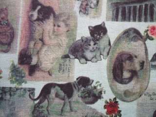 Kokka Trefle Brownie Vintage Cat Dog Cotton Fabric 1/2  