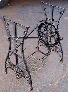Complete Antique White Treadle Sewing Machine Cast Iron Stand Base 