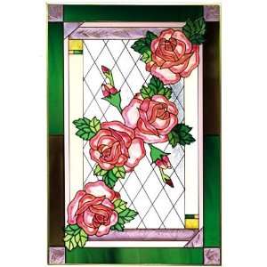  Roses Pink Vertical Art Glass Panel Wall Hanging 
