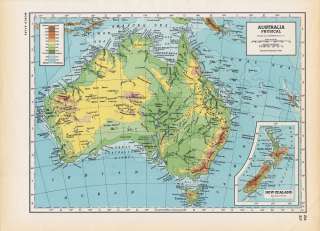 Vintage 40s Folio Map of AUSTRALIA Physical. Very Nice  
