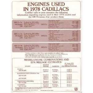  1978 CADILLAC ENGINES Sales Page Literature Piece 