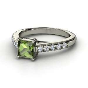  Avenue Ring, Princess Green Tourmaline 14K White Gold Ring 