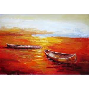  Beachside Boats in Sunset Oil Painting 24 x 36 inches 