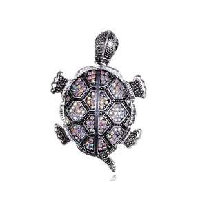   Silver Tone AB Crystal Rhinestone Tortoise Turtle Pin Brooch Jewelry
