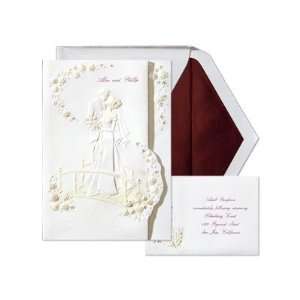  Burgundy Bride & Groom Floral Bridge Wedding Invitation 