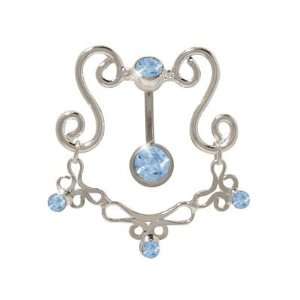  Classy Reversed Belly Ring with Cz Gems   BJST0814 LB 