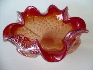 VINTAGE BAROVIER TOSO MURANO RED ART GLASS SILVER INCLUSIONS VENETIAN 