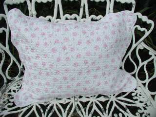 Claudia Quilted Pillow Shams King Size Pair (2) Pink Roses/Wht  