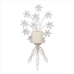 White Metal Floral Flower Candle Holder Wall Sconce 
