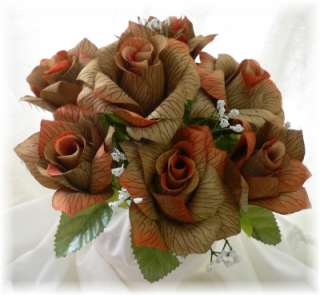 TAN BROWN Open Roses Wedding Rose Bouquet Flowers  