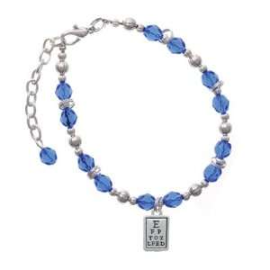  Silver Eye Chart Blue Czech Glass Beaded Charm Bracelet 