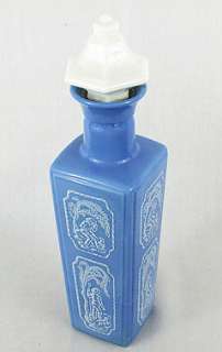 Vintage Blue Milk Glass Bottle~Shepherd & Dog~Cork Top  