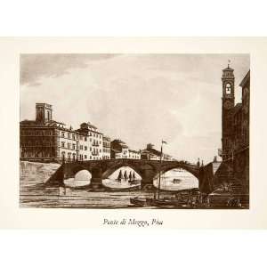 com 1926 Photogravure Pisa Italy Ponte Mezzo Bridge River Bell Tower 