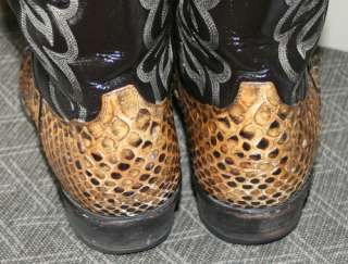 TONY LAMA Vintage Brown Leather Snakeskin Vamp Cowboy Boots Mens 10 D 