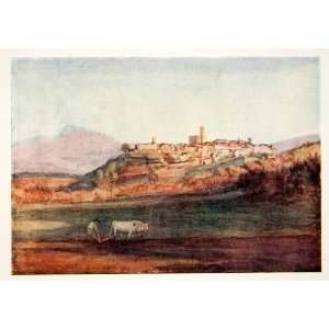  1905 Color Print Cityscape Landscape Poppi Tuscany Italy 