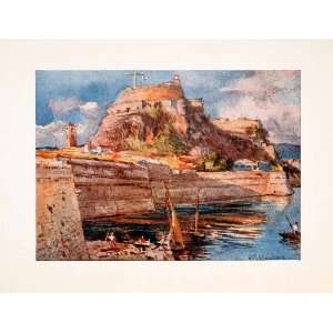  1906 Color Print Corfu Greece Island Ionian Sea Fort Landscape 
