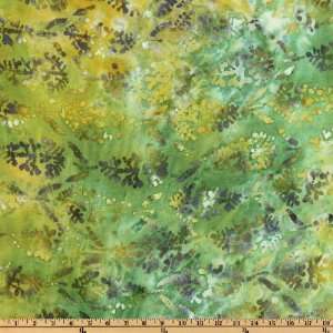  44 Wide Indian Batik Leaves Green/Yellow Fabric By The 