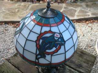 STAINED GLASS LAMP MIAMI DOLPHINS FOOTBALL LOGOS brass base  