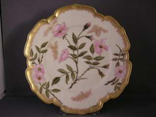 ANTIQUE H.P. FLORAL GOLD GILT PLATE DATED 1890 SIGND  
