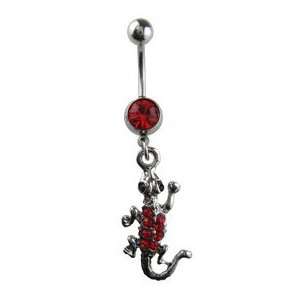   Button Ring   Red Gem Sterling Silver Lizard Navel Ring Toys & Games